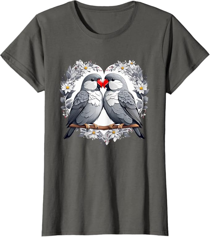 Lovebirds and Heart-Shaped Daisy and Floral Bird T-Shirt