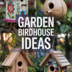 15 Garden Birdhouse Ideas - A collage of different types of birdhouses including DIY Decorative Bird Houses, Painted Wooden Birdhouses, Gourd birdhouses that look great in a natural garden and other homemade birdhouse ideas.