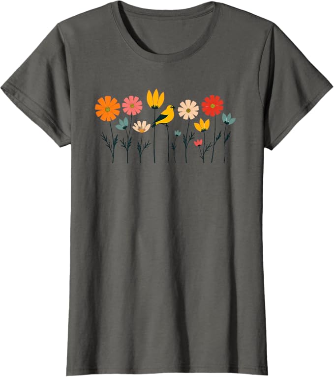 Pop Art Goldfinch and Cosmos Flowers Graphic Art Tee