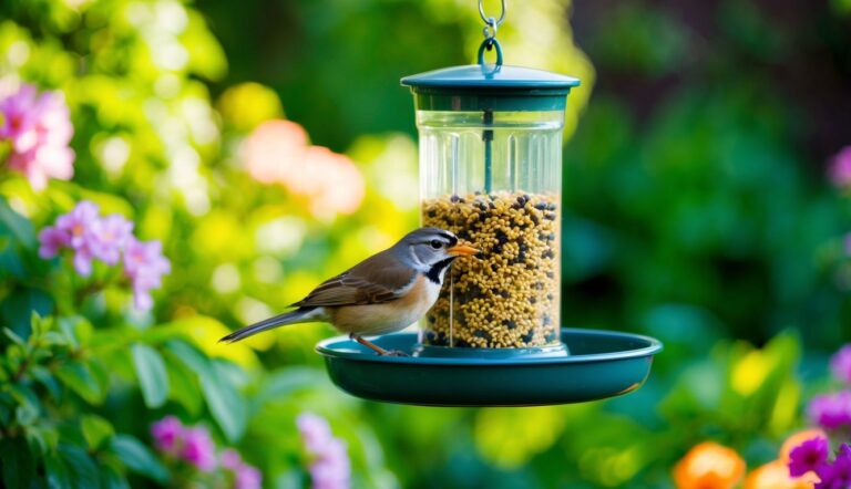 Bird feeder hanging in the garden