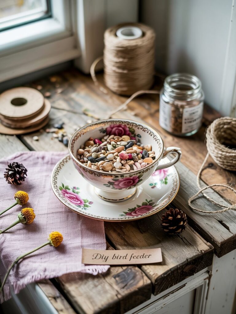 diy teacup birdfeeder decorating supplies