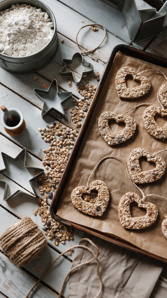 DIY Birdseed Ornaments and the materials to make them.